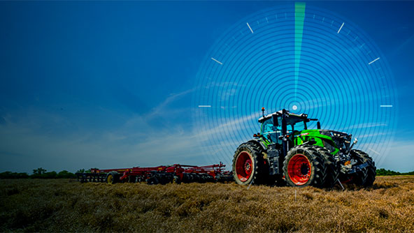 A tractor in a field with superimposed graphics
