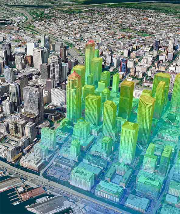 Hybrides 3D-Stadtmodell, das LiDAR und Luftbilder kombiniert 