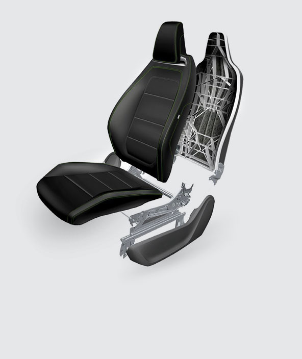 Design do assento automotivo apresentando estruturas internas concebidas para segurança e conforto 