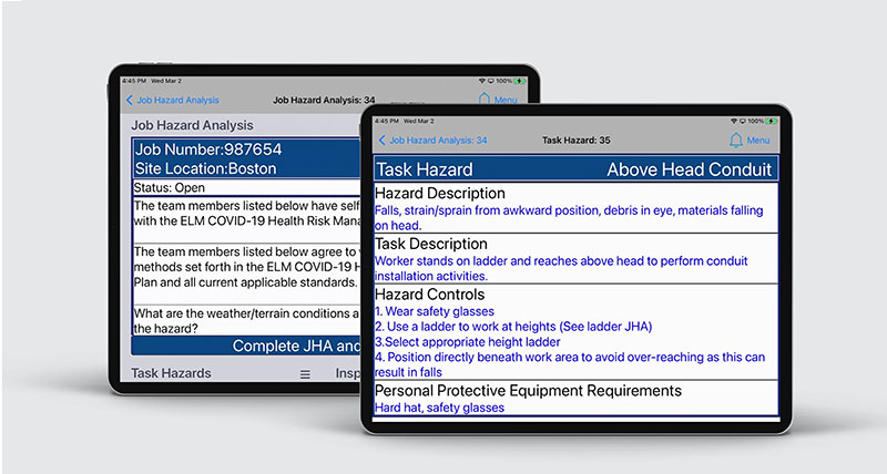 Job Hazard solution interface being shown on two separate mobile devices. 