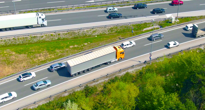 truck merging into highway