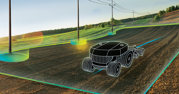 Rendering of an autonomous agriculture vehicle in a field