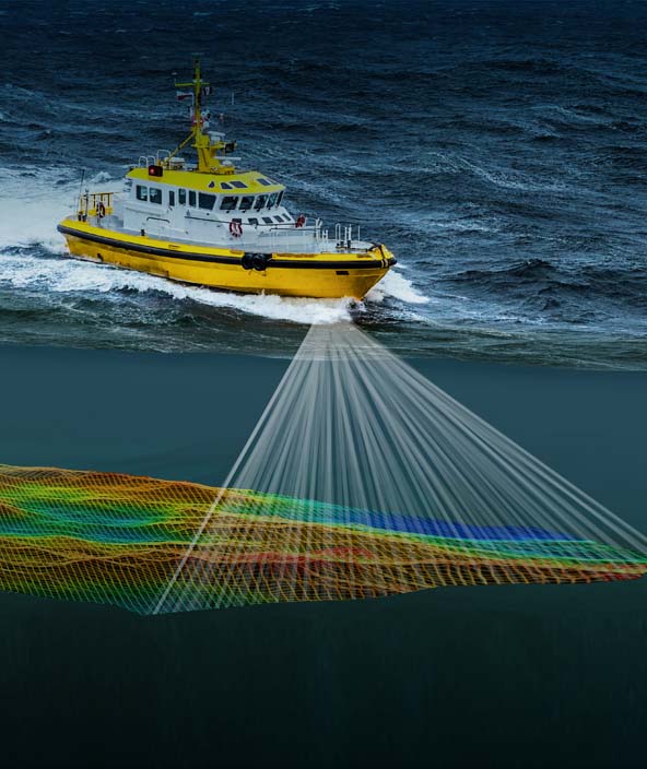 Ship scanning the ocean floor