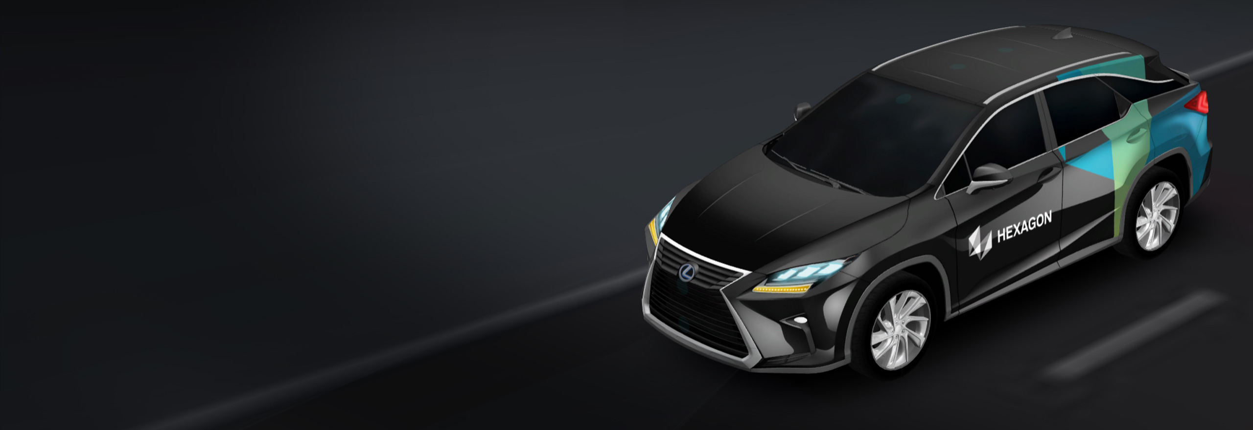 Representación en 3D de un coche autónomo con las tecnologías de posicionamiento y percepción necesarias para permitir la autonomía y ADAS.