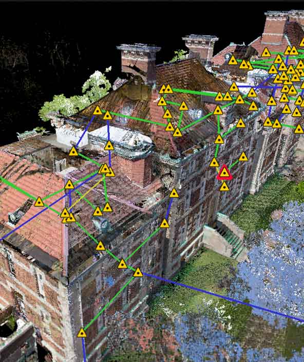 point cloud imagery of the historic Ellis Island Hospital in Leica Cyclone office software