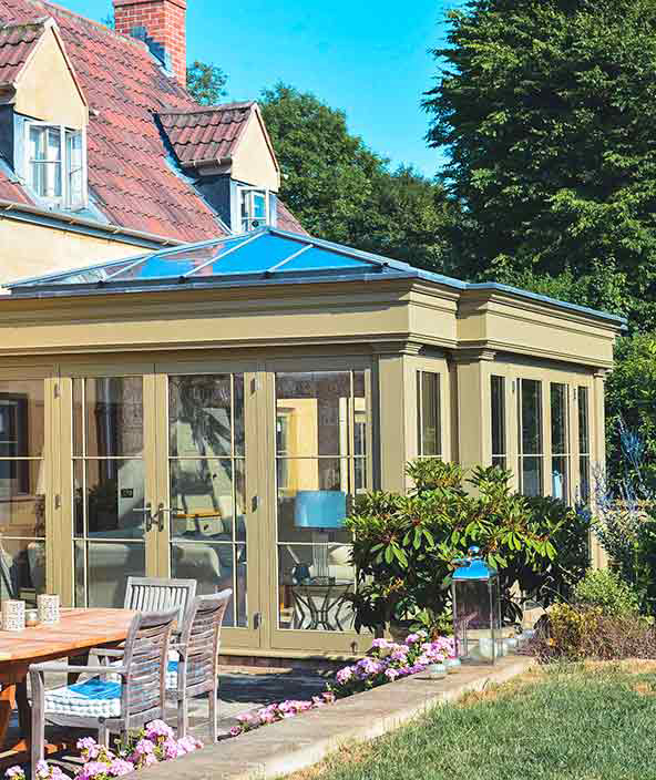 A wood and stone orangery constructed by David Salisbury joinery using ALPHACAM