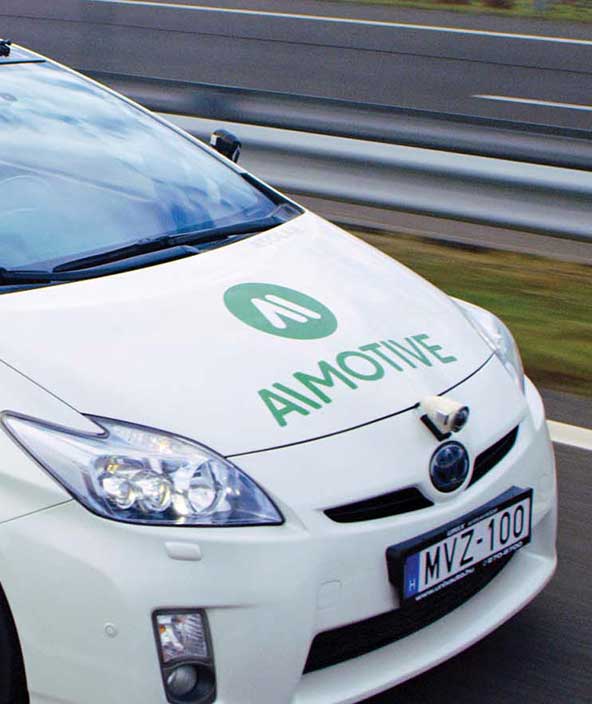 An autonomous car branded under AImotive uses sensor fusion technologies from Hexagon to combine photogrammetry, GNSS and inertial measurements.