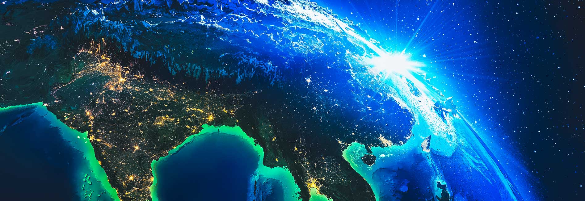 3D-gerenderter Planet Erde mit blauem Leuchten für die Titelseite der Fallstudie