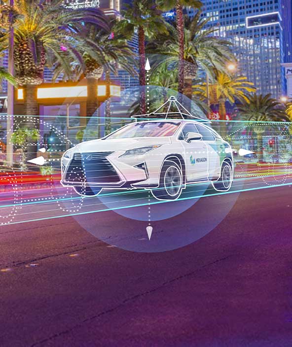 Coche circulando por Las Vegas con las tecnologías autónomas aseguradas de NovAtel
