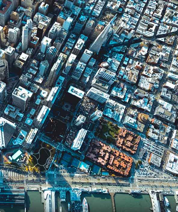サンフランシスコの市街地の鳥瞰図の HxDR メッシュビュー