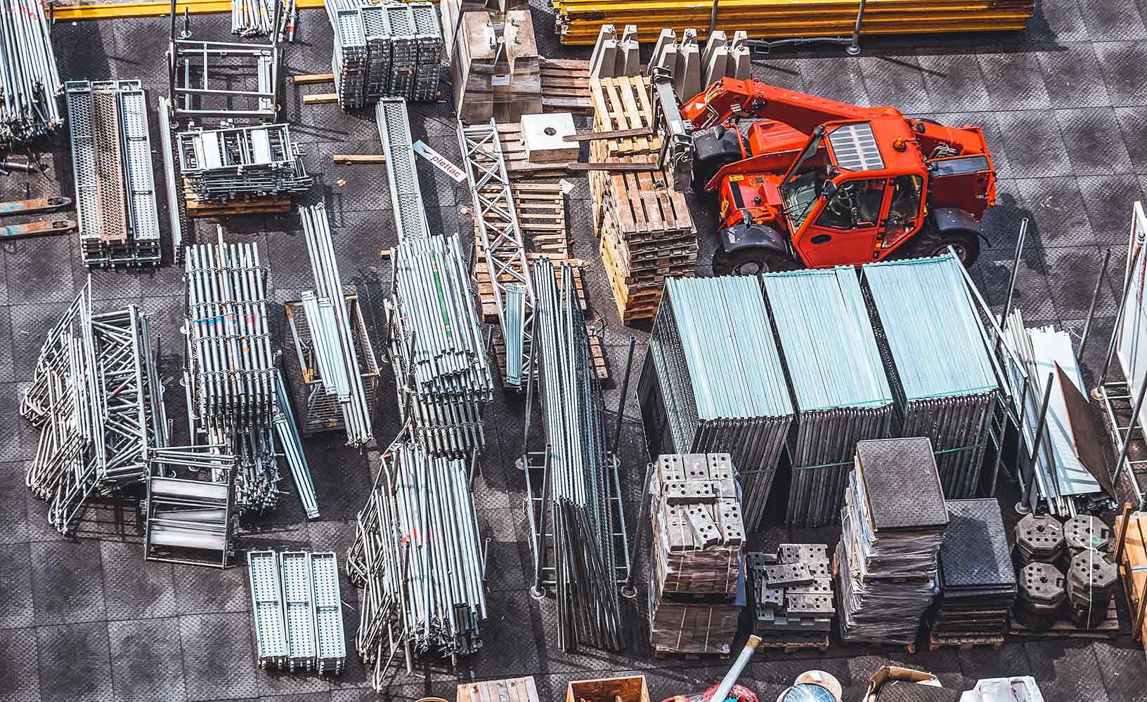 An aerial view of construction materials