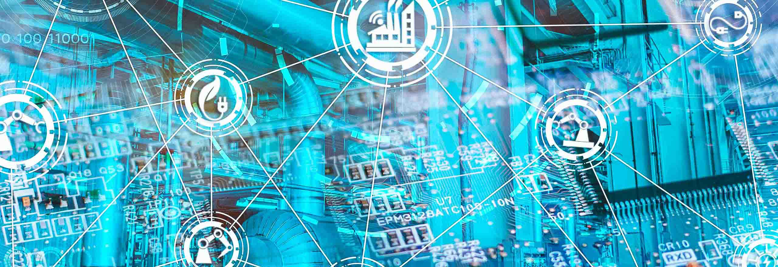 Abstract image depicting Hexagon's Execution and Traceability solution 'lighting up' production data