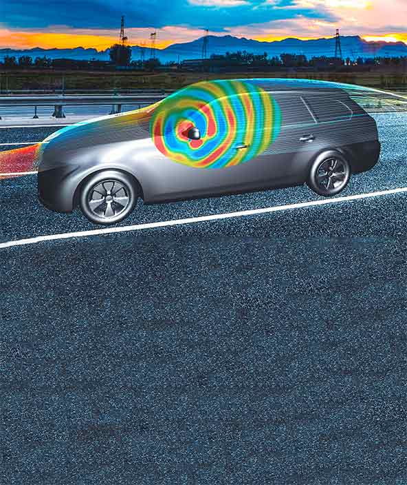 Simulation der numerischen Strömungsdynamik (CFD) auf ein Fahrzeug angewendet.