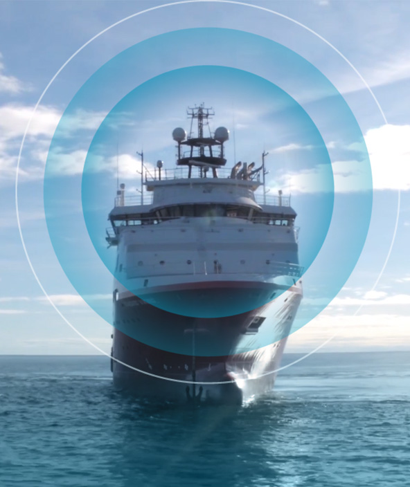 Vessel at sea with circular graphics
