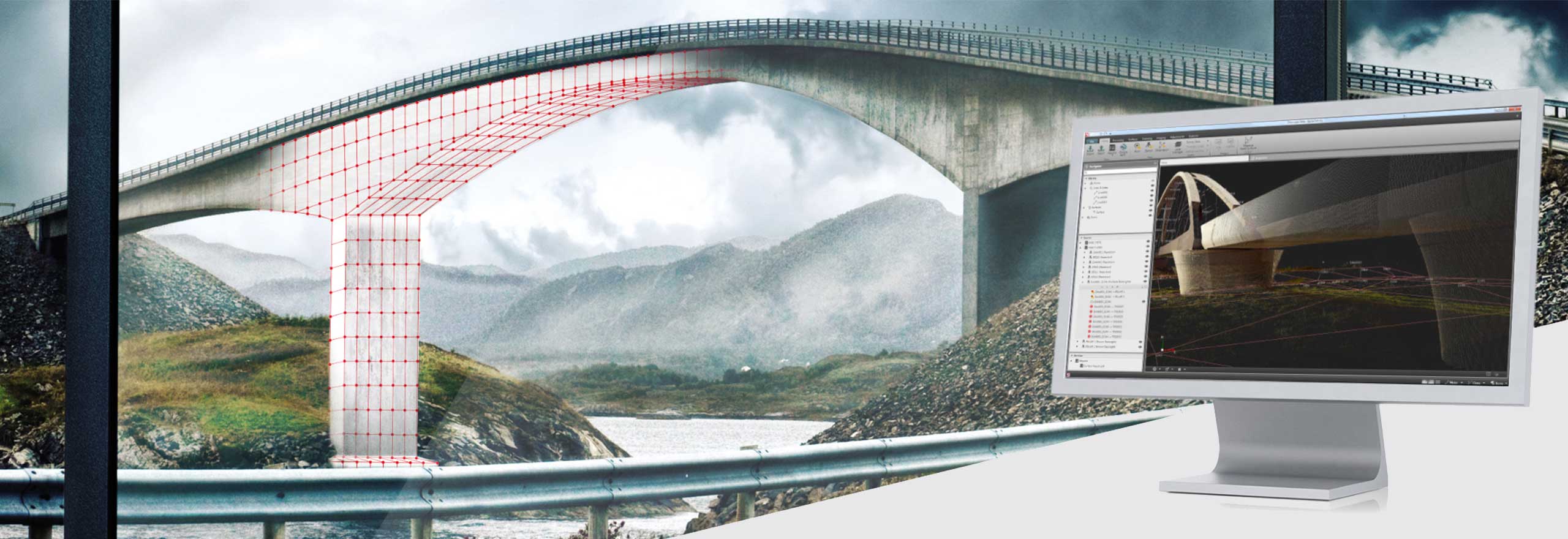 Digitales Modell einer Brücke, visualisiert in der Leica Infinity Vermessungssoftware 