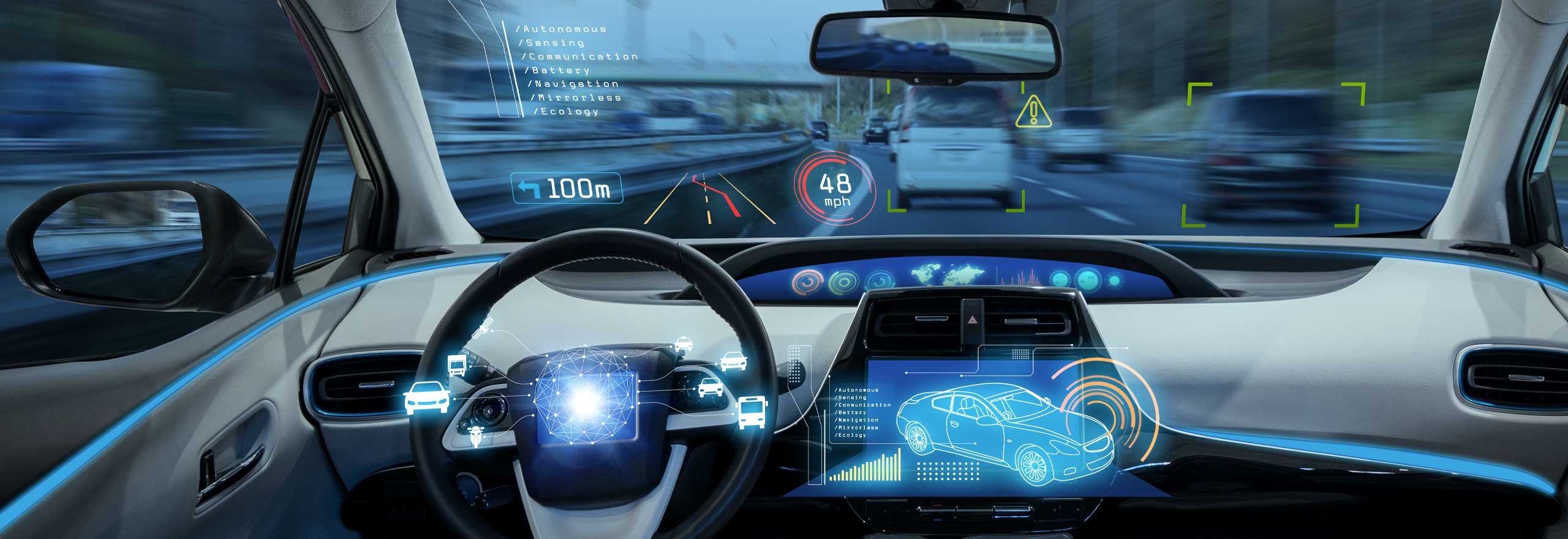 Fahrzeug-Dashboard mit der autonomen Fahrzeugplattform von Hexagon