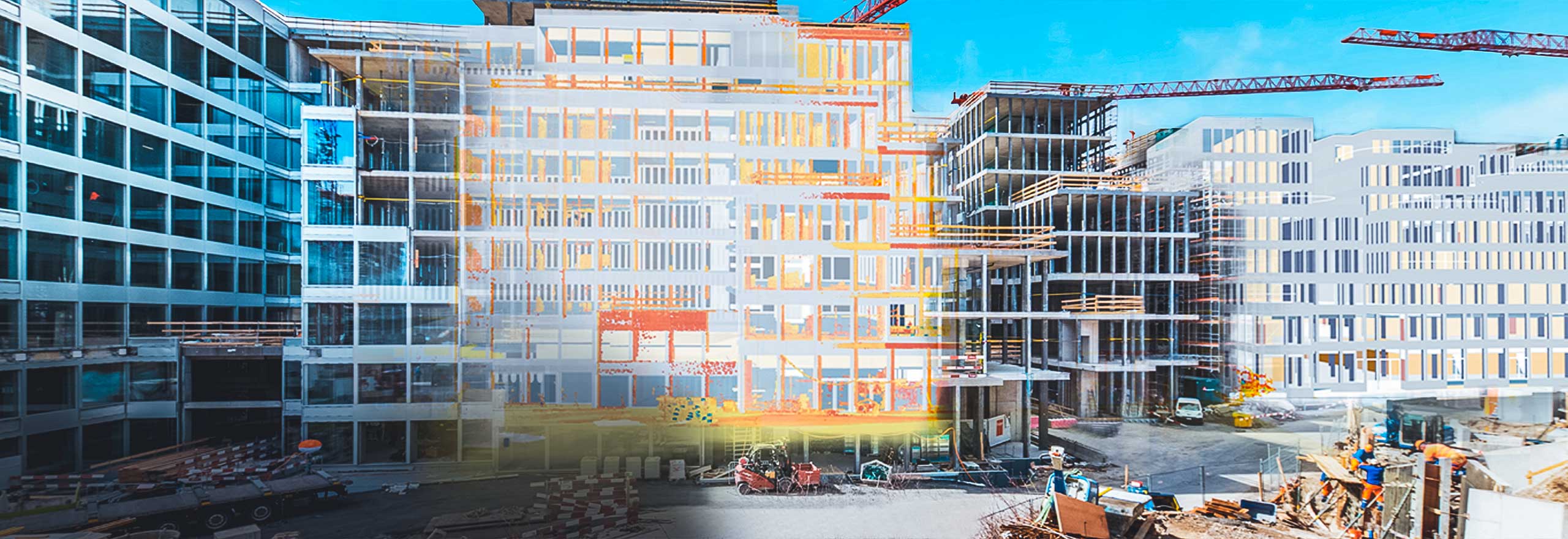 high-rise building construction site with merged photography and 3D modelling  