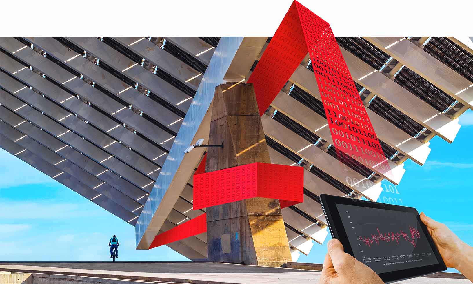 monitoring data from a large structure displayed on a tablet running Leica GeoMoS Edge software