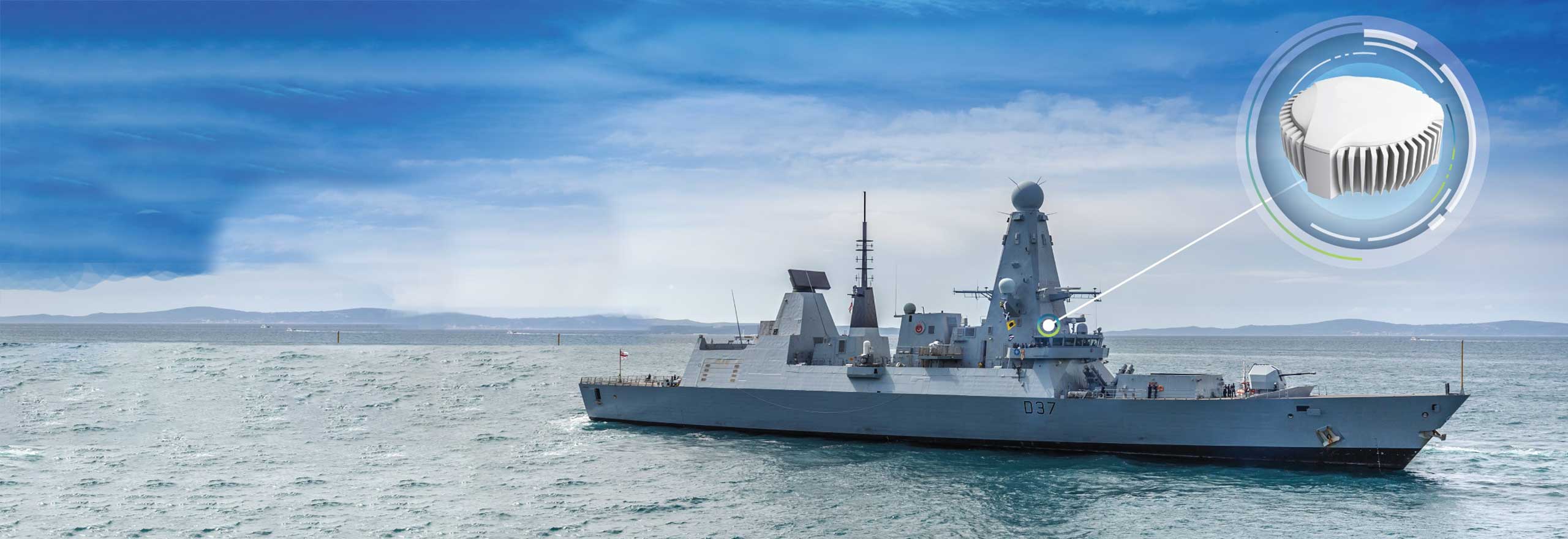 A type 26 naval frigate with anti-jam capabilities through the GAJT-710MS.