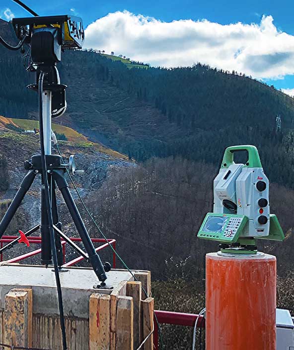 radar and total station monitor movements on a mountainside 