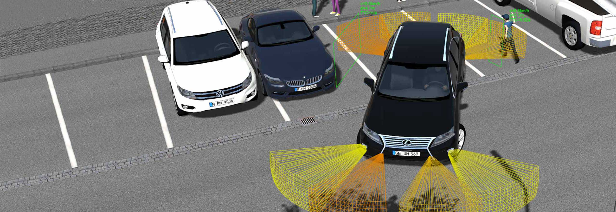 Simulación de un estacionamiento con el software de simulación ADAS y autónomo de Hexagon 