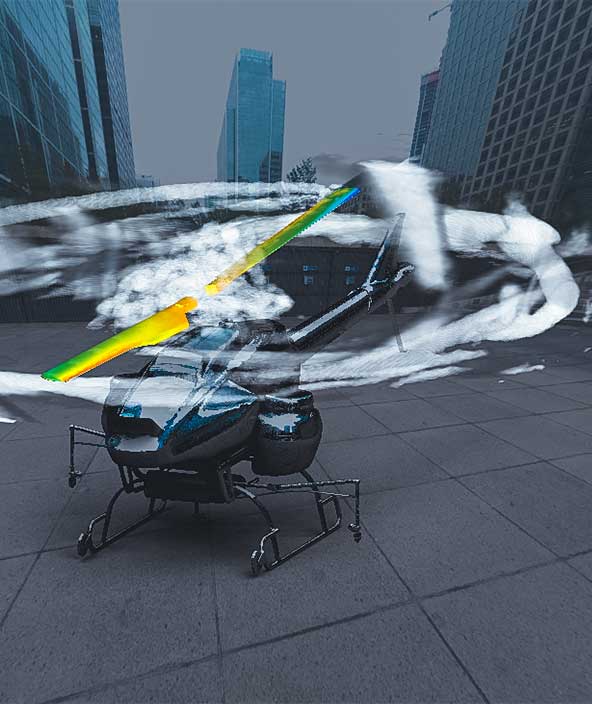 Simulation der Rotoren von Drohnenhubschraubern