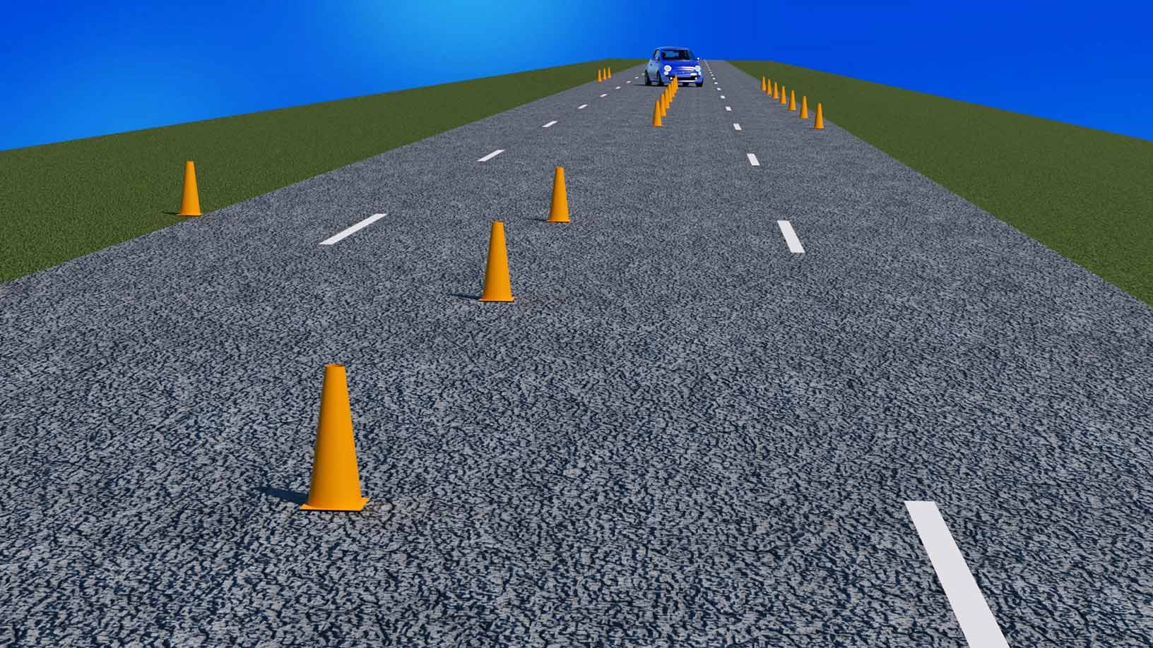 Simulation eines Fahrzeugs beim Spurwechsel 