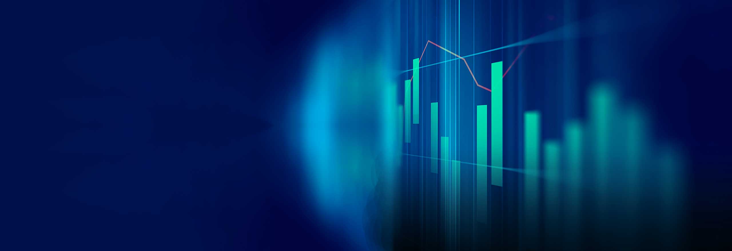 Conceptual image showing statistical bar and line graphs on an illuminated background.