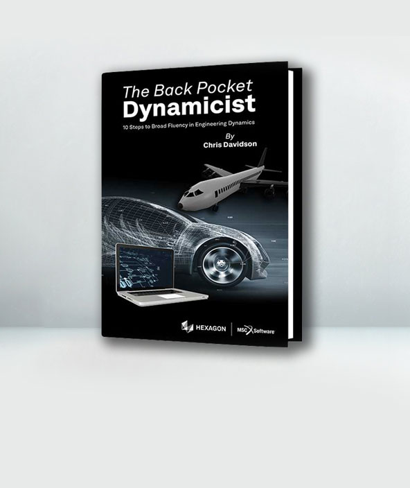 La copertina del libro di testo "The Back Pocket Dynamicist" mostra un aereo, un'automobile e lo schermo di un computer portatile.