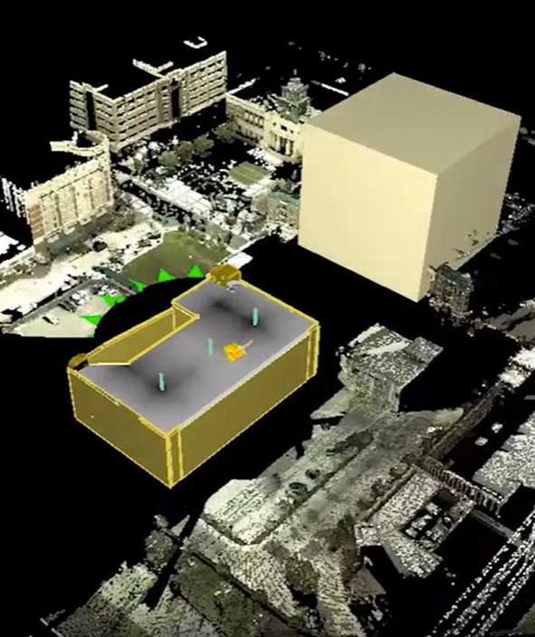 Ein 3D-Modell eines Bürogebäudes