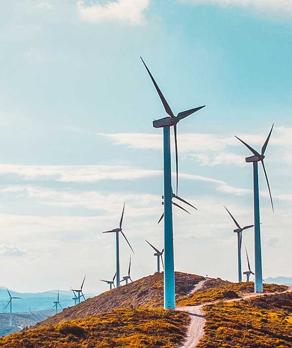 Wind turbines in a mountainous setting