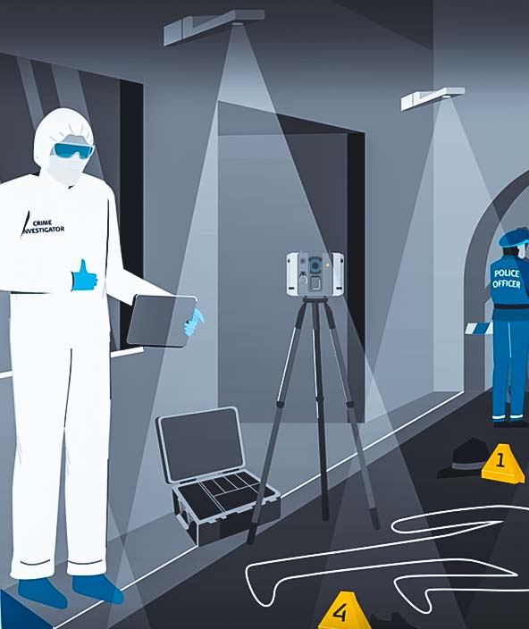 A digital representation of a forensic scientist at a crime scene 