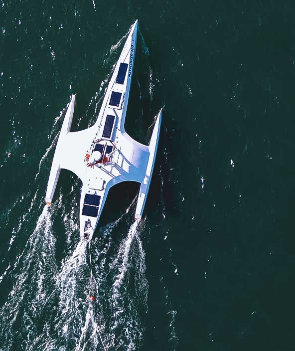 The Mayflower Autonomous Ship seen from above during sea trials.