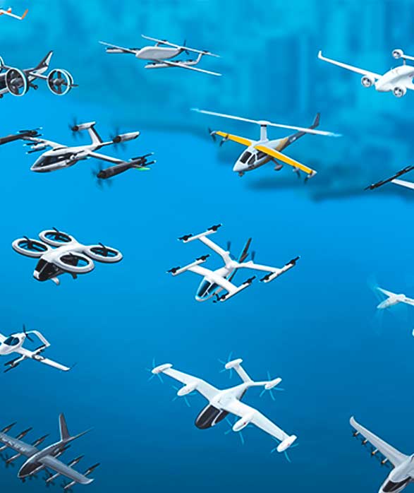 Various aircraft in an airspace
