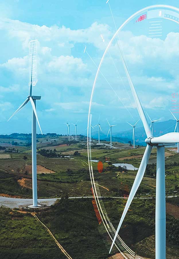 持続可能な環境のためにクリーンな再生可能エネルギーを生成する風力発電機