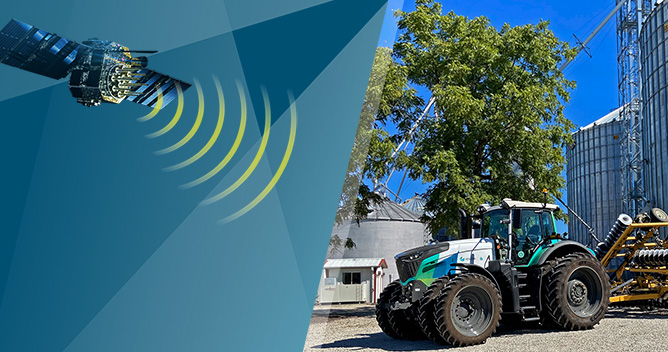 Split image of satellite and a tractor