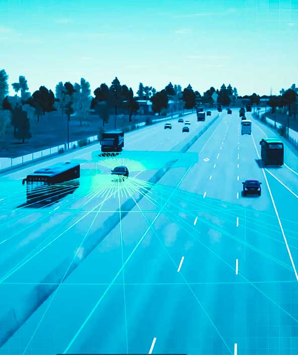 View of autonomous vehicles on the road