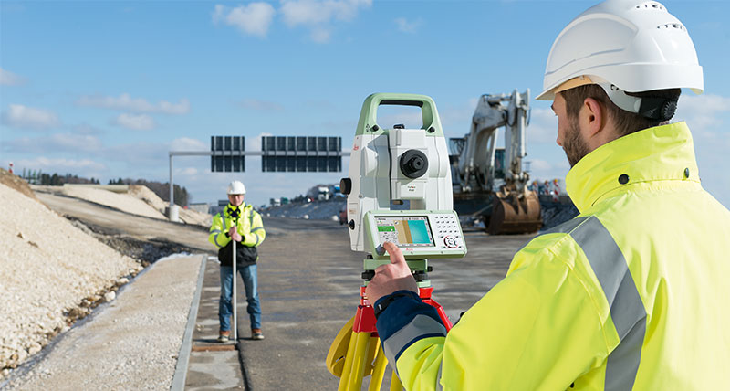 Engineering surveyor using Leica TS16 to setout highway project