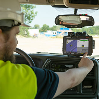 Foremen uses Leica CC70 in his cab to measure stakeout