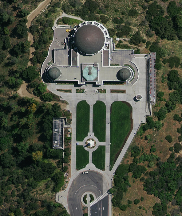 Aerial imagery of Griffith Observatory in Los Angeles