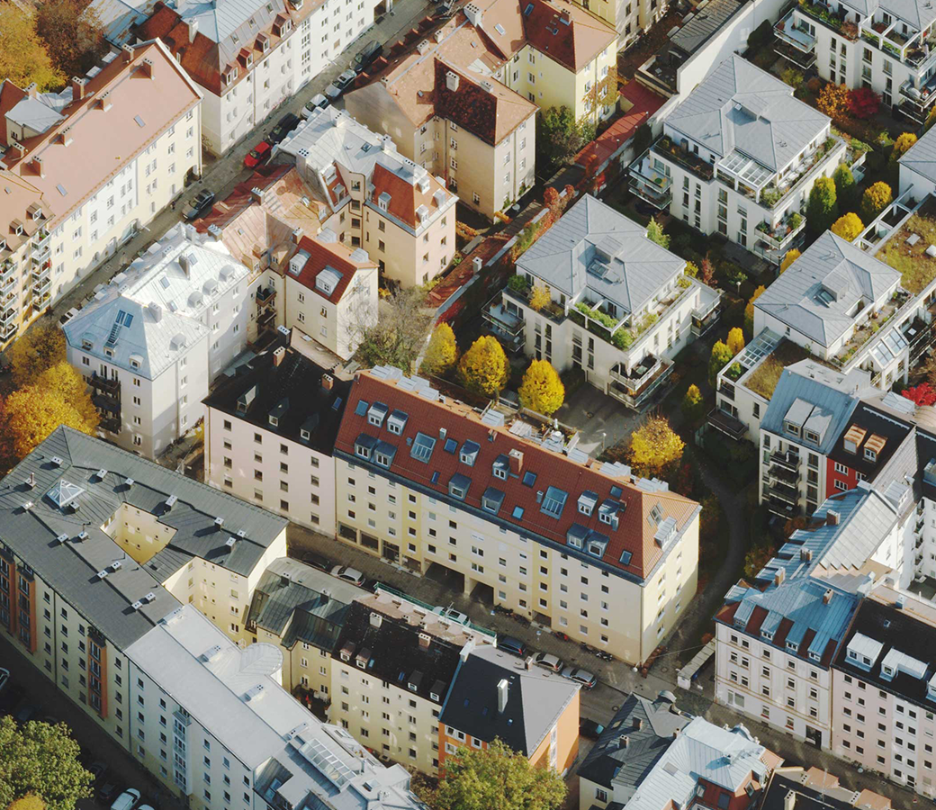 Imagerie aérienne oblique de haute résolution de bâtiments à Munich