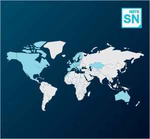 HxGN SmartNet network RTK サービスの対象範囲を示すグローバル マップ
