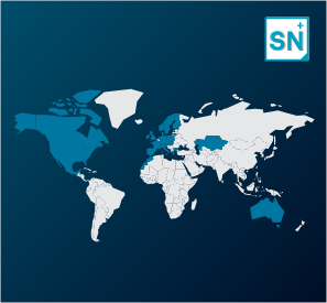 HxGN SmartNet plusサービスの対象範囲を示すグローバルマップ