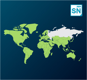 HxGN SmartNet PPPサービスの対象範囲を示すグローバルマップ