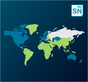 HxGN SmartNet Proサービスの対象範囲を示すグローバルマップ