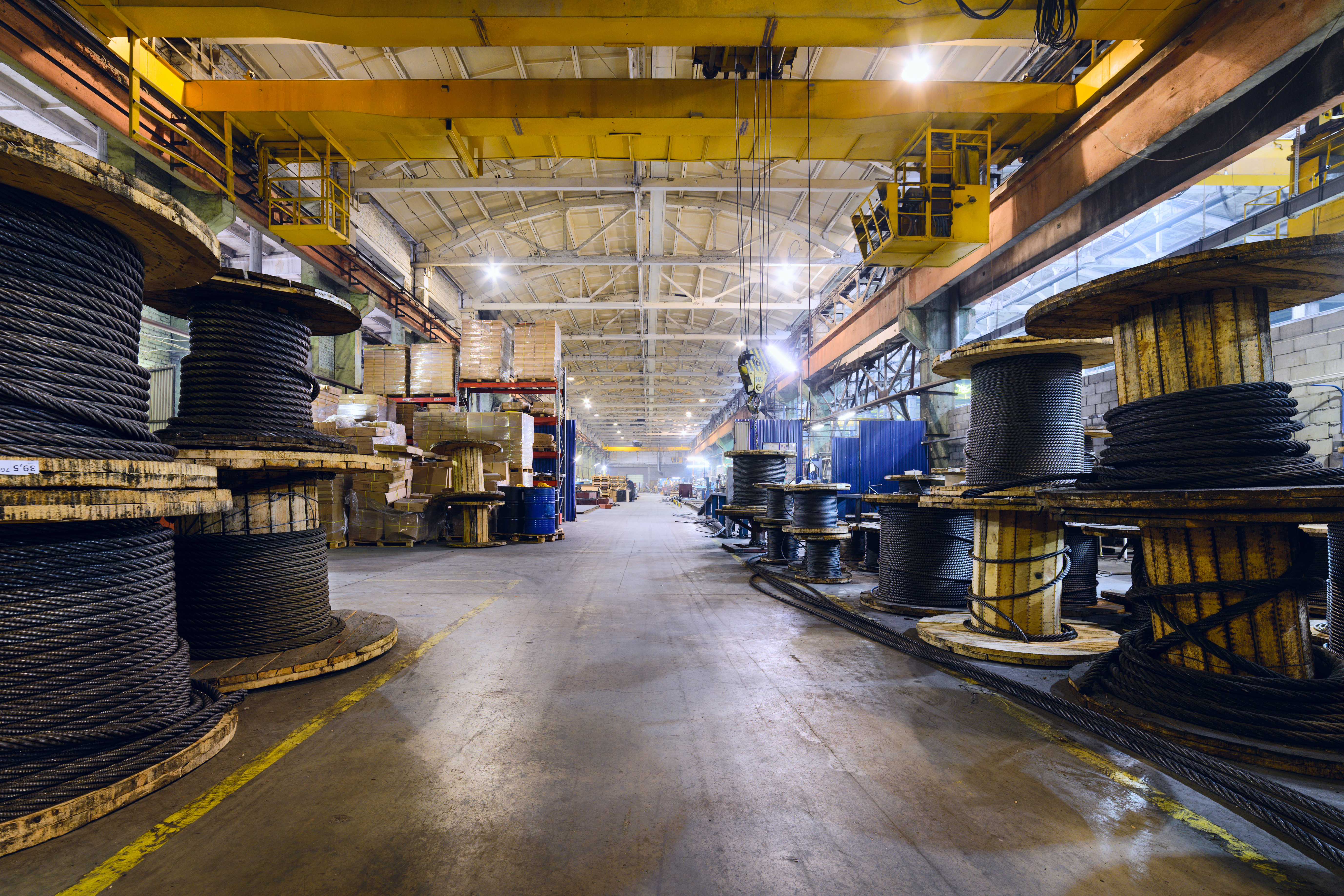 Warehouse of supplies for a manufacturing plant. 
