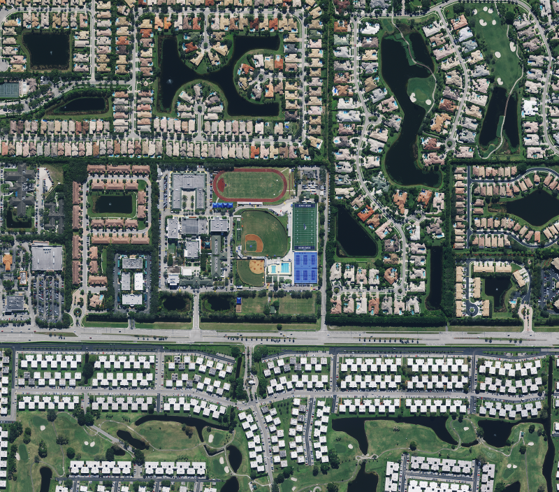 Dados aéreos do Programa de conteúdo HxGN de um bairro residencial em Boca Raton