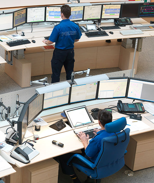 People working in a Police responder call center