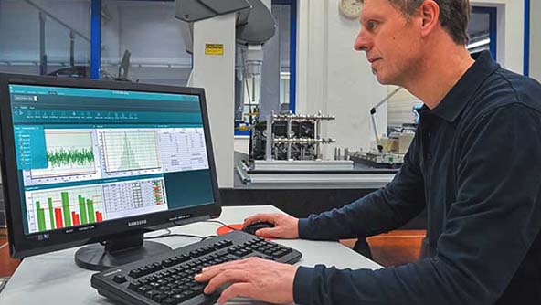 Employee reviewing data on a computer