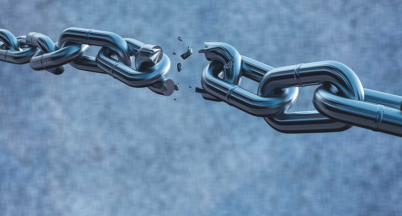Conceptual image of a chain breaking, representing the challenges to the supply chain 